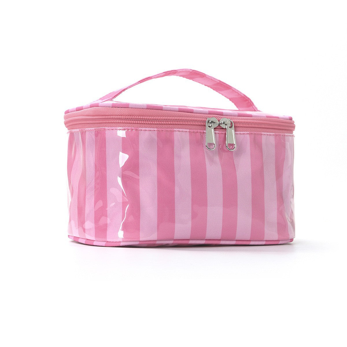 Neceser de maquillaje grande, rayas rosas y rojas | Large makeup bag, pink and red stripes