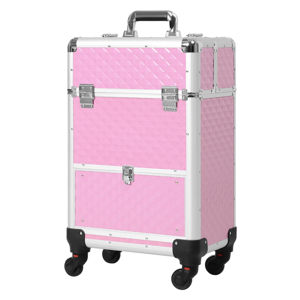 Maletín de maquillaje con ruedas, aluminio, rosa | Rolling aluminum makeup case, pink